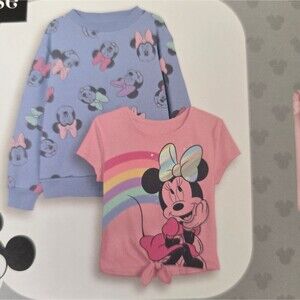 Disney Minnie Mouse Youth Girl's 2 Pack Short Sleeve Tee Crew Neck Pullover